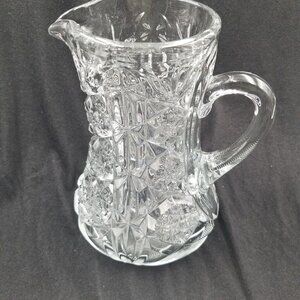 Antique ABP Cut Glass Heavy Lead Crystal Pitcher Star Flower 1886-1916 9" Tall